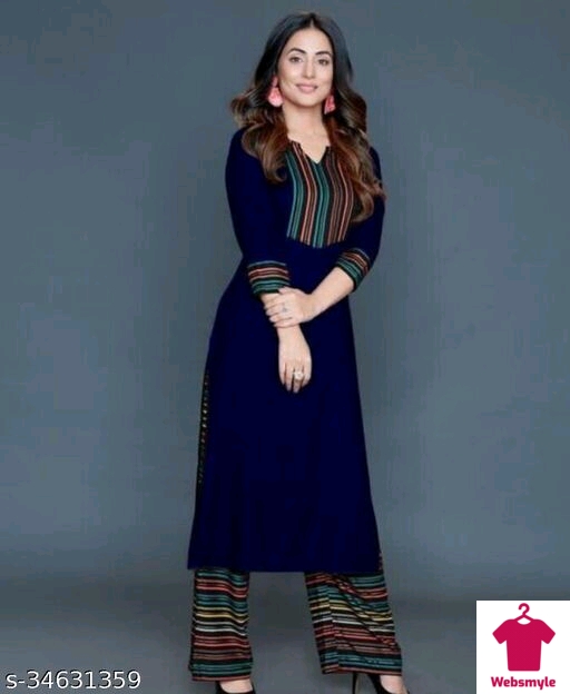 Hina Blue Solid Kurti with Printed Plazo