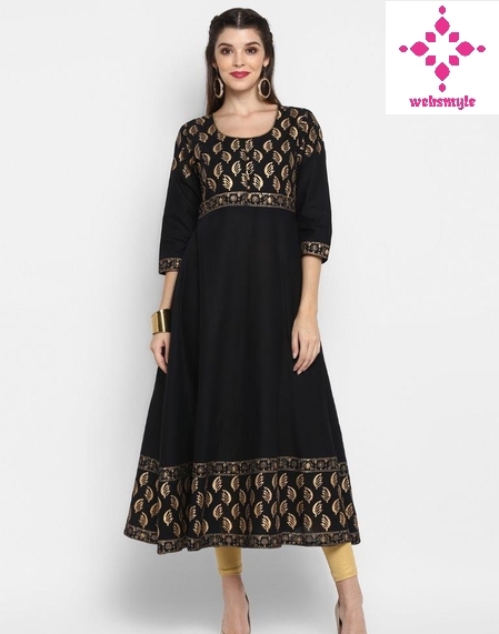 Pretty Solid Gold Printed Cotton Festive Kurti