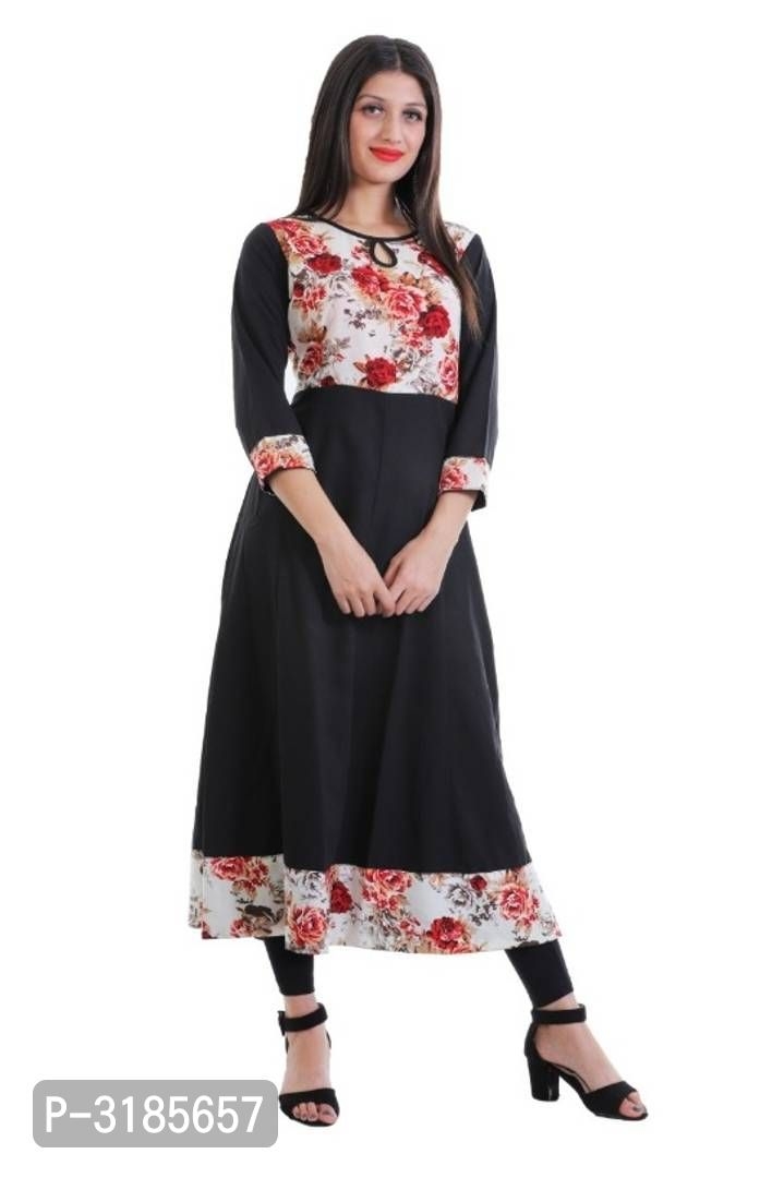 Stylish Black Printed American Crepe Anarkali Kurta