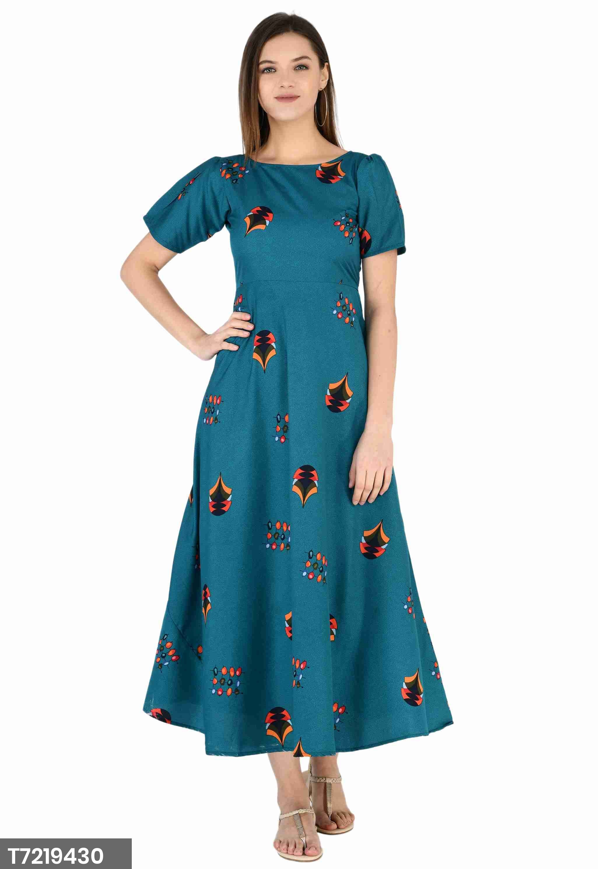 Stitched Dress Beautified With Cape Sleeve And Print As Shown