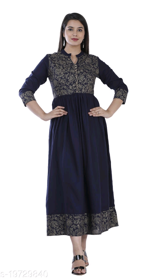 Women Printed Rayon Flared Kurta